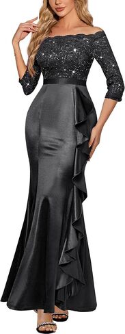 MISSMAY Women's Sexy Off Shoulder Floral Lace Formal Wedding Party Maxi Dress in Kuwait