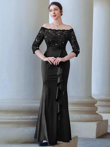 MISSMAY Women's Sexy Off Shoulder Floral Lace Formal Wedding Party Maxi Dress in Kuwait