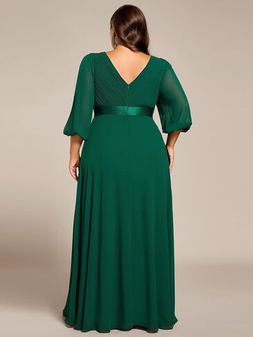 Ever-Pretty Plus Women's V Neck 3/4 Sleeves A Line Chiffon Pleated Plus Size Evening Dresses Maxi Formal Dresses 03890-DA in Kuwait