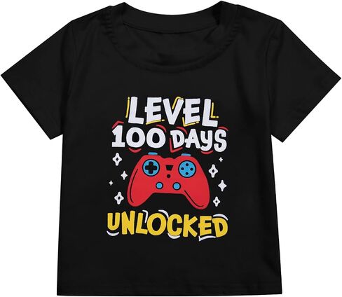 Toddler 100 Days of School Shirt Boys Level 100 Days Unlocked Game Controller T-Shirt Crewneck Short Sleeve Tops in Saudi Arabia