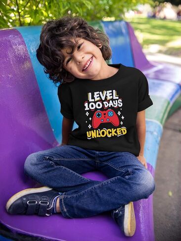 Toddler 100 Days of School Shirt Boys Level 100 Days Unlocked Game Controller T-Shirt Crewneck Short Sleeve Tops in Saudi Arabia