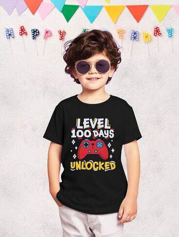 Toddler 100 Days of School Shirt Boys Level 100 Days Unlocked Game Controller T-Shirt Crewneck Short Sleeve Tops in Saudi Arabia