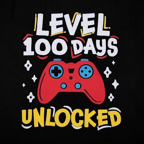 Toddler 100 Days of School Shirt Boys Level 100 Days Unlocked Game Controller T-Shirt Crewneck Short Sleeve Tops in Saudi Arabia