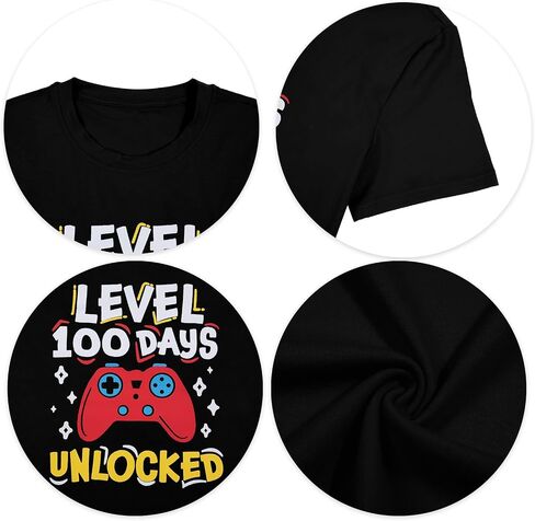 Toddler 100 Days of School Shirt Boys Level 100 Days Unlocked Game Controller T-Shirt Crewneck Short Sleeve Tops in Saudi Arabia