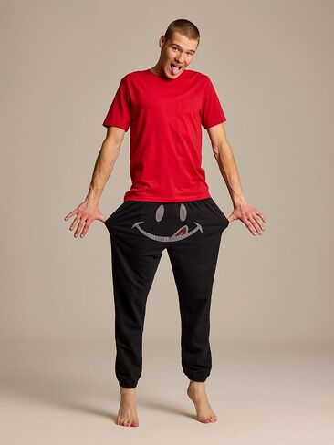 JOE BOXER Smiley Face Mens Pajama Pants, Mens Lounge Pants with Pockets, French Terry Jogger Sweatpants for Men in Saudi Arabia