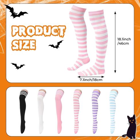Komorebi 6 Pairs Thigh High Socks Womens Over Knee Thigh Socks Striped Long Socks Warm Boot Socks for Daily/Cosplay in Saudi Arabia