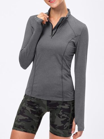 TAISIM Women's Long Sleeve Shirts with Thumb Holes Athletic Workout Hiking Running Shirt 1/4 Zip Pullove in Kuwait