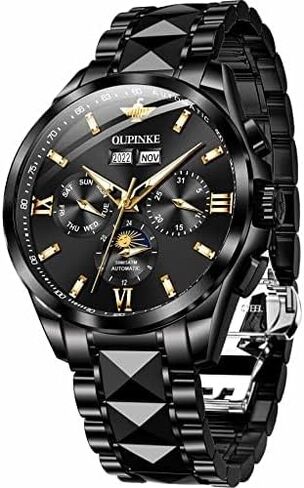 OUPINKE Men's Luxury Watches Automatic Mechanical Unique Tonneau Sapphire Crystal Tungsten Steel Date Waterproof Luminous Dress Wrist Watches in Saudi Arabia