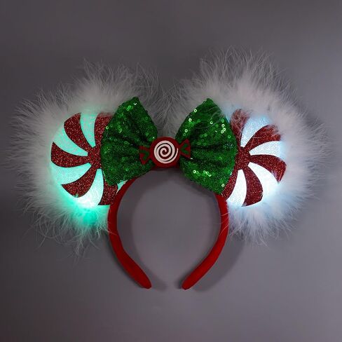 JIAHANG عيد الميلاد LED فلاش ماوس الأذن عقال، مصاصة تضيء فروي حواف الترتر القوس Hairband، متوهجة مهرجان حزب الديكور زي أغطية الرأس للنساء الفتيات in Kuwait