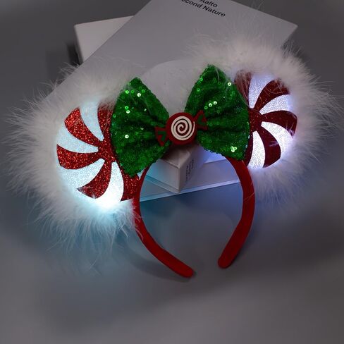 JIAHANG عيد الميلاد LED فلاش ماوس الأذن عقال، مصاصة تضيء فروي حواف الترتر القوس Hairband، متوهجة مهرجان حزب الديكور زي أغطية الرأس للنساء الفتيات in Kuwait