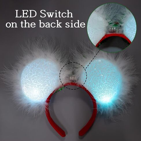 JIAHANG عيد الميلاد LED فلاش ماوس الأذن عقال، مصاصة تضيء فروي حواف الترتر القوس Hairband، متوهجة مهرجان حزب الديكور زي أغطية الرأس للنساء الفتيات in Kuwait