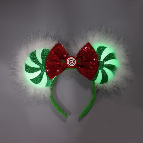 JIAHANG عيد الميلاد LED فلاش ماوس الأذن عقال، مصاصة تضيء فروي حواف الترتر القوس Hairband، متوهجة مهرجان حزب الديكور زي أغطية الرأس للنساء الفتيات in Kuwait