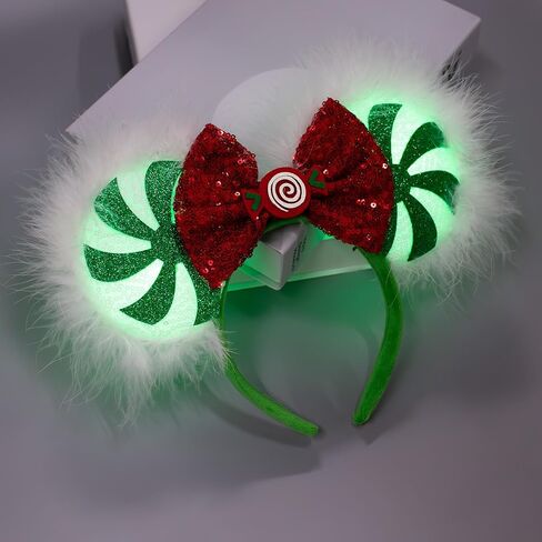 JIAHANG عيد الميلاد LED فلاش ماوس الأذن عقال، مصاصة تضيء فروي حواف الترتر القوس Hairband، متوهجة مهرجان حزب الديكور زي أغطية الرأس للنساء الفتيات in Kuwait