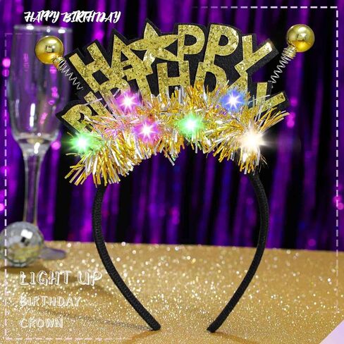 Acenail Light Up Happy Birthday Headband LED Birthday Crown Birthday Decorations Birthday Hair Accessories for Women Girls in Kuwait