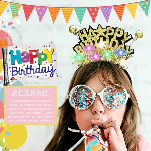 Acenail Light Up Happy Birthday Headband LED Birthday Crown Birthday Decorations Birthday Hair Accessories for Women Girls in Kuwait