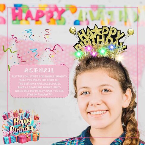 Acenail Light Up Happy Birthday Headband LED Birthday Crown Birthday Decorations Birthday Hair Accessories for Women Girls in Kuwait