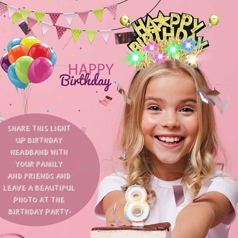 Acenail Light Up Happy Birthday Headband LED Birthday Crown Birthday Decorations Birthday Hair Accessories for Women Girls in Kuwait
