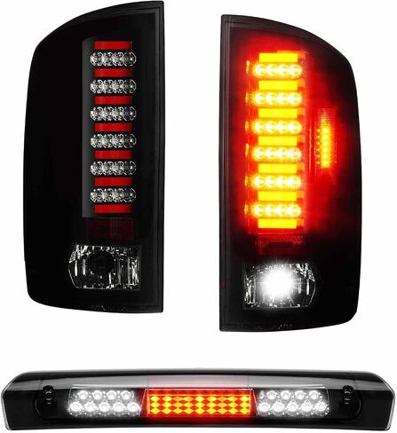 ILONPA (3 Pack) LED Rear Light Assembly + 3rd Brake Lamp Fits 02-06 Dodge Ram 1500, 03-06 Ram 2500 3500, Chrome Clear Lens, Fit Factory Incandescent Models in Saudi Arabia