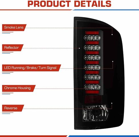 ILONPA (3 Pack) LED Rear Light Assembly + 3rd Brake Lamp Fits 02-06 Dodge Ram 1500, 03-06 Ram 2500 3500, Chrome Clear Lens, Fit Factory Incandescent Models in Saudi Arabia