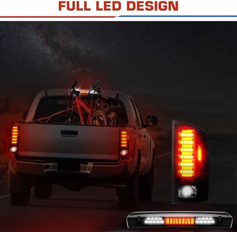 ILONPA (3 Pack) LED Rear Light Assembly + 3rd Brake Lamp Fits 02-06 Dodge Ram 1500, 03-06 Ram 2500 3500, Chrome Clear Lens, Fit Factory Incandescent Models in Saudi Arabia