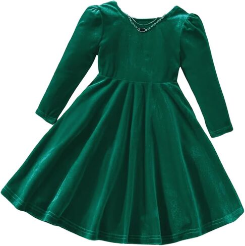 Girls' Vintage Red Velvet Long Sleeve Holiday Dress with Elegant Back Bowknot Design in Saudi Arabia