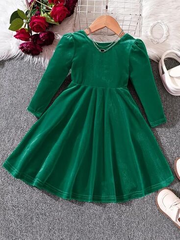 Girls' Vintage Red Velvet Long Sleeve Holiday Dress with Elegant Back Bowknot Design in Saudi Arabia