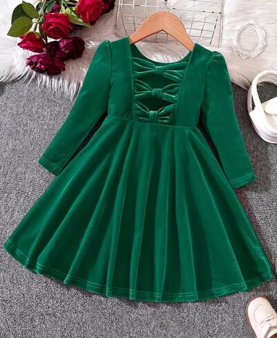 Girls' Vintage Red Velvet Long Sleeve Holiday Dress with Elegant Back Bowknot Design in Saudi Arabia