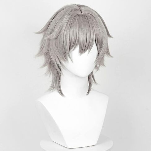 Short Grey Wig for Trailblazer Cosplay, Heat-resistant Synthetic Fluffy Hair Wig + Wig Cap for Game Honkai Star Rail in Kuwait