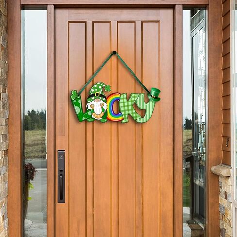 St Patrick's Day Hanging Sign Letter Lucky Gnome Shamrock Printed Wooden Decor Happy St Patrick's Party Irish Spring Holiday Home Front Door Window Wall Porch Ornament Farmhouse Decoration Green in Kuwait