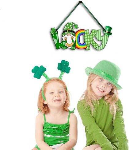 St Patrick's Day Hanging Sign Letter Lucky Gnome Shamrock Printed Wooden Decor Happy St Patrick's Party Irish Spring Holiday Home Front Door Window Wall Porch Ornament Farmhouse Decoration Green in Kuwait