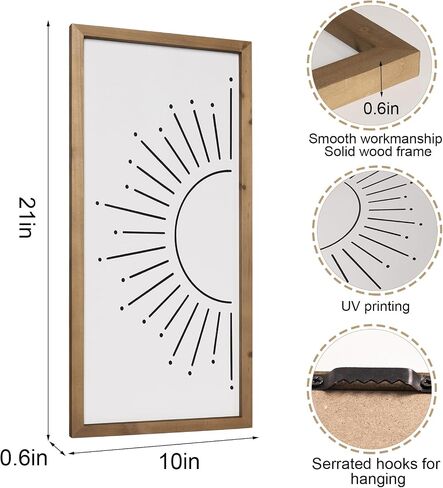 flangairy Sun Wall Art, 21x10 inchs Wooden Boho Sunshine Framed Wall Decor, Minimalist Sunrise Artwork, Living Room Bedroom Bathroom Nursery Office Home Decorations, Black in Saudi Arabia