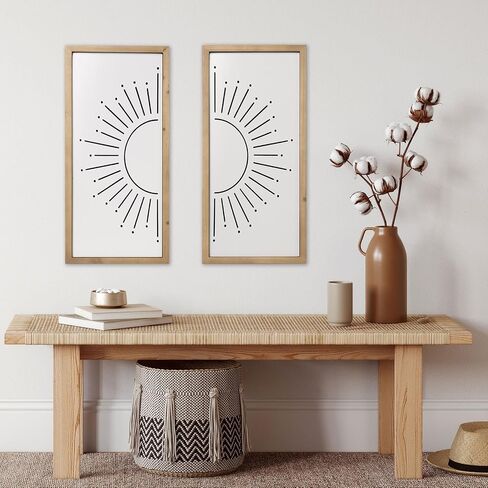 flangairy Sun Wall Art, 21x10 inchs Wooden Boho Sunshine Framed Wall Decor, Minimalist Sunrise Artwork, Living Room Bedroom Bathroom Nursery Office Home Decorations, Black in Saudi Arabia