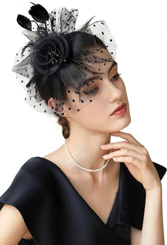 BABEYOND Long Opera Party 1920s Satin Tea Party Gloves Costume Stretchy Adult Size Elbow Length Fascinator Hat Veil Feather Fascinators Hair Clip Tea Party Pillbox Derby Hat in Kuwait