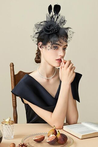 BABEYOND Long Opera Party 1920s Satin Tea Party Gloves Costume Stretchy Adult Size Elbow Length Fascinator Hat Veil Feather Fascinators Hair Clip Tea Party Pillbox Derby Hat in Kuwait