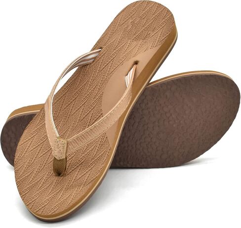شبشب يوجا حريمي فليب فلوب مريح يدعم قوس القدم صنادل رفيعة مضادة للانزلاق مع أشرطة جلدية عصرية للشاطئ الصيفي الخارجي كاكي مقاس 9 in Kuwait