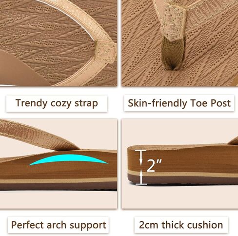 شبشب يوجا حريمي فليب فلوب مريح يدعم قوس القدم صنادل رفيعة مضادة للانزلاق مع أشرطة جلدية عصرية للشاطئ الصيفي الخارجي كاكي مقاس 9 in Kuwait