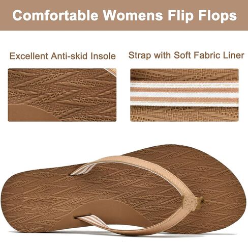 شبشب يوجا حريمي فليب فلوب مريح يدعم قوس القدم صنادل رفيعة مضادة للانزلاق مع أشرطة جلدية عصرية للشاطئ الصيفي الخارجي كاكي مقاس 9 in Kuwait