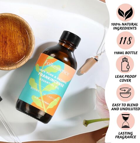 Folkulture Frankincense Essential Oil Organic - 4 Fl Oz - 100% Pure, Natural Frankenstein Oil Essential Oil for Skin, Premium Grade with Glass Dropper, Oil for Pain, Aromatherapy in Saudi Arabia