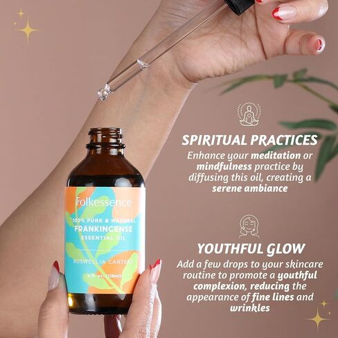 Folkulture Frankincense Essential Oil Organic - 4 Fl Oz - 100% Pure, Natural Frankenstein Oil Essential Oil for Skin, Premium Grade with Glass Dropper, Oil for Pain, Aromatherapy in Saudi Arabia