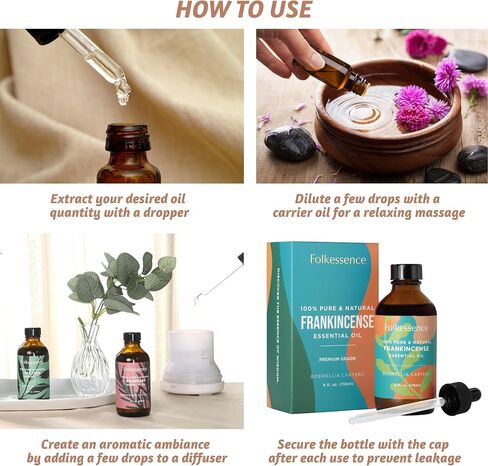 Folkulture Frankincense Essential Oil Organic - 4 Fl Oz - 100% Pure, Natural Frankenstein Oil Essential Oil for Skin, Premium Grade with Glass Dropper, Oil for Pain, Aromatherapy in Saudi Arabia