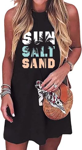 Sun Salt Sand Coconut Tree Tank Mini Dress for Women Sleeveless Beach Praty Shirts Summer Vacation Short Mini Dresses in Saudi Arabia