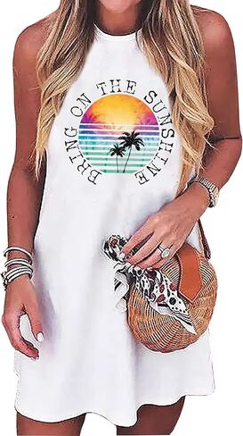Sun Salt Sand Coconut Tree Tank Mini Dress for Women Sleeveless Beach Praty Shirts Summer Vacation Short Mini Dresses in Kuwait