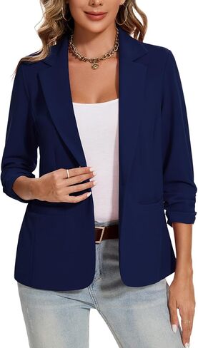 MINTLIMIT Blazers for Women Ruched 3/4 Sleeve Notch Lapel Button Front Blazer Casual Work Office Suit Jacket with Pocket in Saudi Arabia