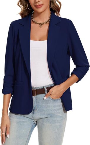 MINTLIMIT Blazers for Women Ruched 3/4 Sleeve Notch Lapel Button Front Blazer Casual Work Office Suit Jacket with Pocket in Saudi Arabia