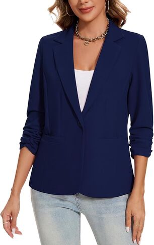 MINTLIMIT Blazers for Women Ruched 3/4 Sleeve Notch Lapel Button Front Blazer Casual Work Office Suit Jacket with Pocket in Saudi Arabia