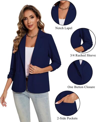 MINTLIMIT Blazers for Women Ruched 3/4 Sleeve Notch Lapel Button Front Blazer Casual Work Office Suit Jacket with Pocket in Saudi Arabia