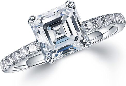 خاتم خطوبة مويسانيتي من MOOSEA Asscher للنساء، 1.5 قيراط D اللون VVS1 Clarity Lab تم إنشاء حلقات مويسانيتي 14 قيراط من الذهب الأبيض والأصفر الوردي فيرميل مزدوج المخلب مويسانيتي خواتم للنساء مع أحجار جانبية in Saudi Arabia