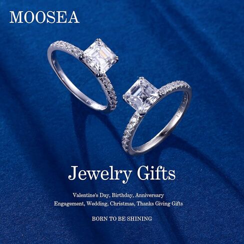 خاتم خطوبة مويسانيتي من MOOSEA Asscher للنساء، 1.5 قيراط D اللون VVS1 Clarity Lab تم إنشاء حلقات مويسانيتي 14 قيراط من الذهب الأبيض والأصفر الوردي فيرميل مزدوج المخلب مويسانيتي خواتم للنساء مع أحجار جانبية in Saudi Arabia