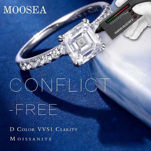خاتم خطوبة مويسانيتي من MOOSEA Asscher للنساء، 1.5 قيراط D اللون VVS1 Clarity Lab تم إنشاء حلقات مويسانيتي 14 قيراط من الذهب الأبيض والأصفر الوردي فيرميل مزدوج المخلب مويسانيتي خواتم للنساء مع أحجار جانبية in Saudi Arabia