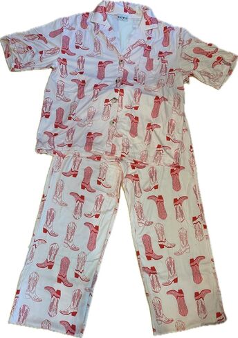 Katydid Light Pink Western Boots Loungewear Set - Pajama Set -Size Large in Saudi Arabia